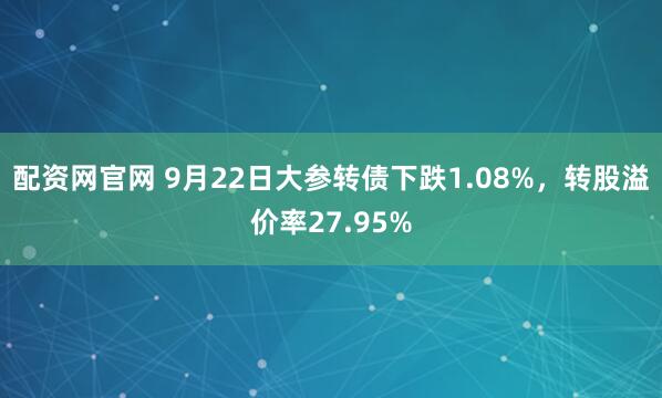 配资网官网 9月22日大参转债下跌1.08%，转股溢价率27.95%