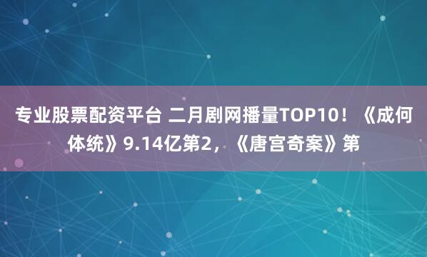 专业股票配资平台 二月剧网播量TOP10!《成何体统》9.14亿第2,《唐宫奇案》第